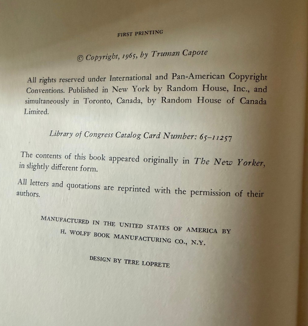 In Cold Blood Truman Capote First Edition First Printing