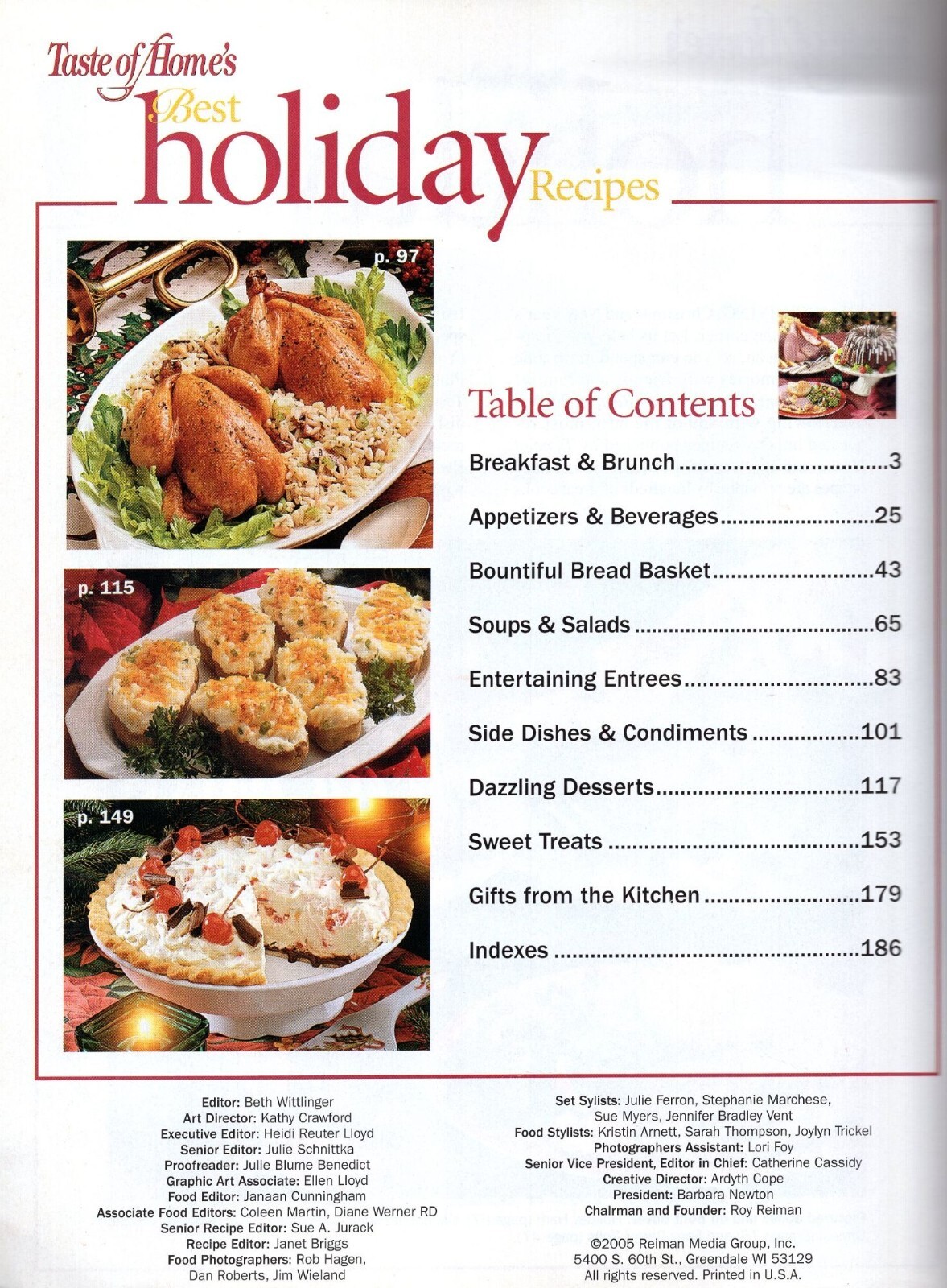 Taste Of Homes Best Holiday Recipes 2005 Cookbook with 359 recipes 193 pages