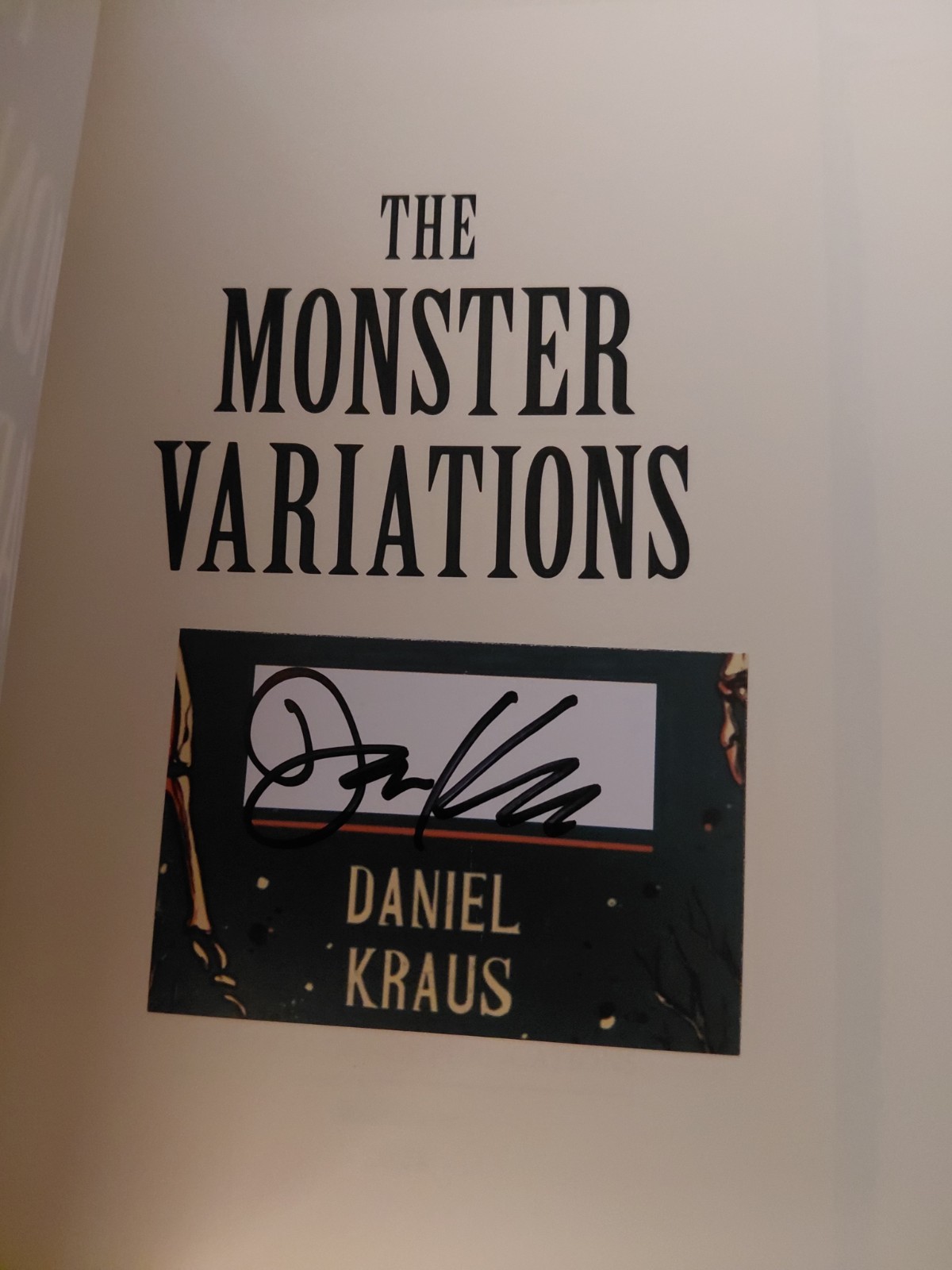 SIGNED BOOKPLATE Daniel Kraus Monster Variations PB Cemetery Dance New