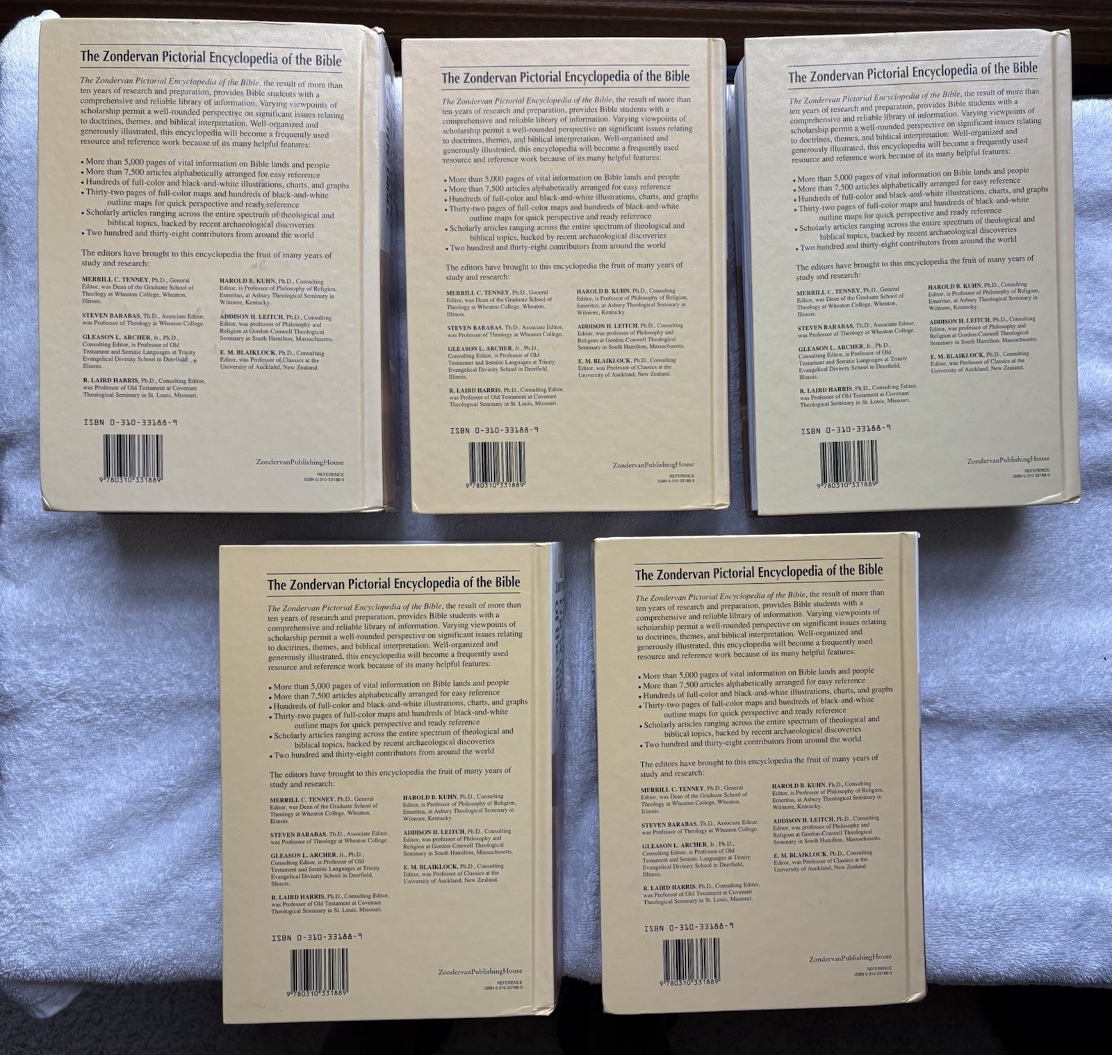 Zondervan Pictorial Encyclopedia o the Bible, Vols. 1-5, VG to LN Books FREESHIP