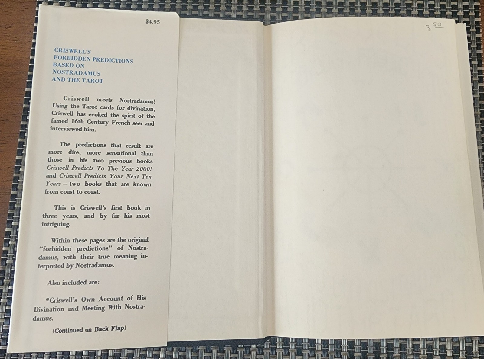 Criswell’s Forbidden Predictions Nostradamus Tarot 1972 First Edition DJ