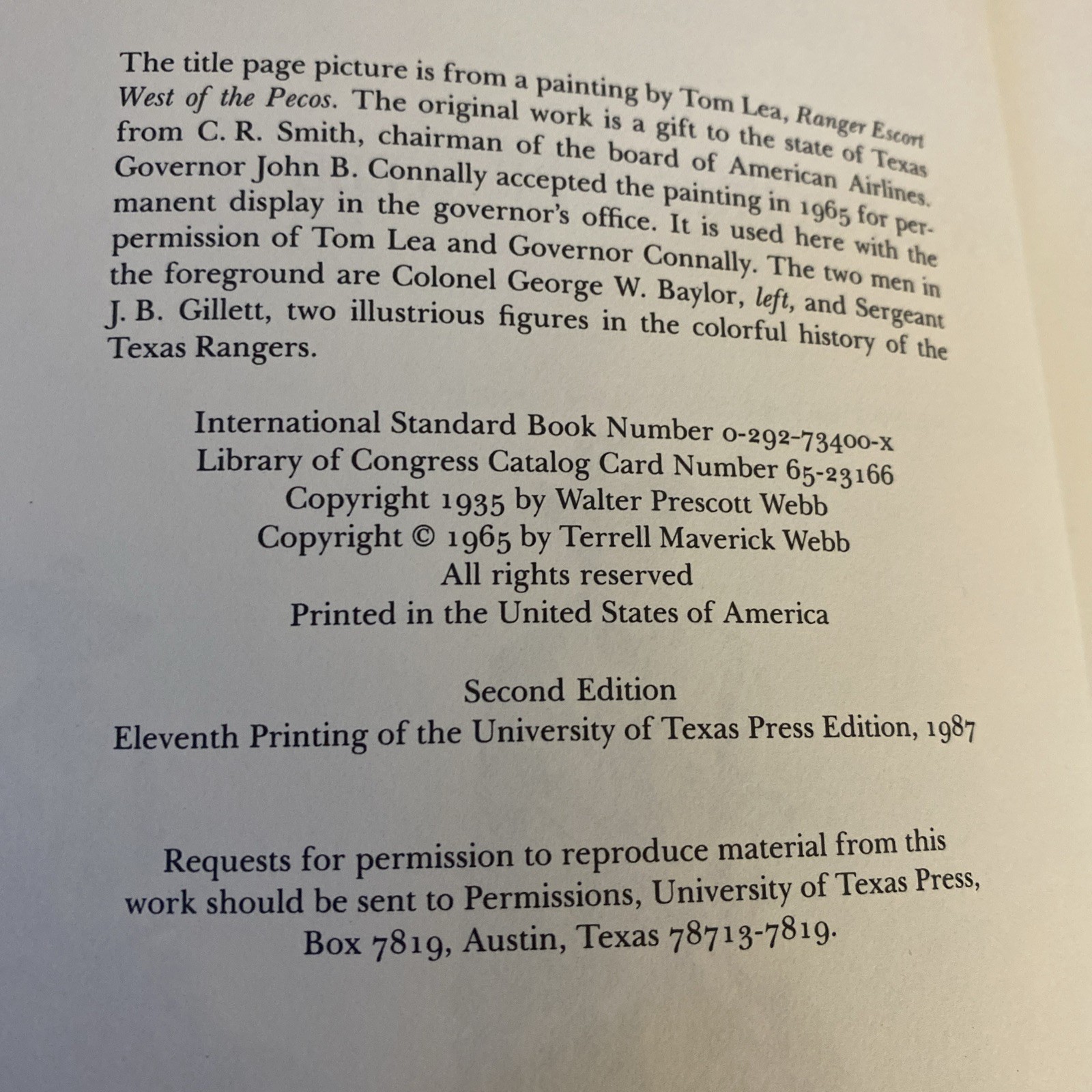 The Texas Rangers A Century of Frontier Defense Walter Prescott Webb 1987 HC