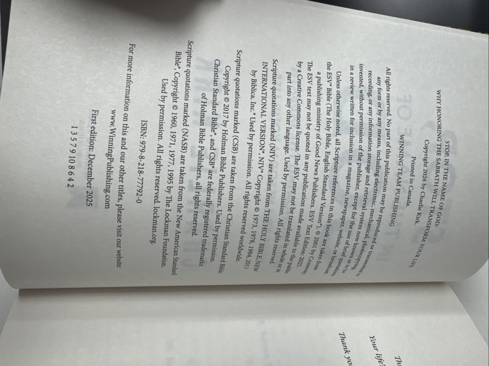 Charlie Kirk “Stop, In the Name of God” Winning Team Hardcover Book Trump Bonus