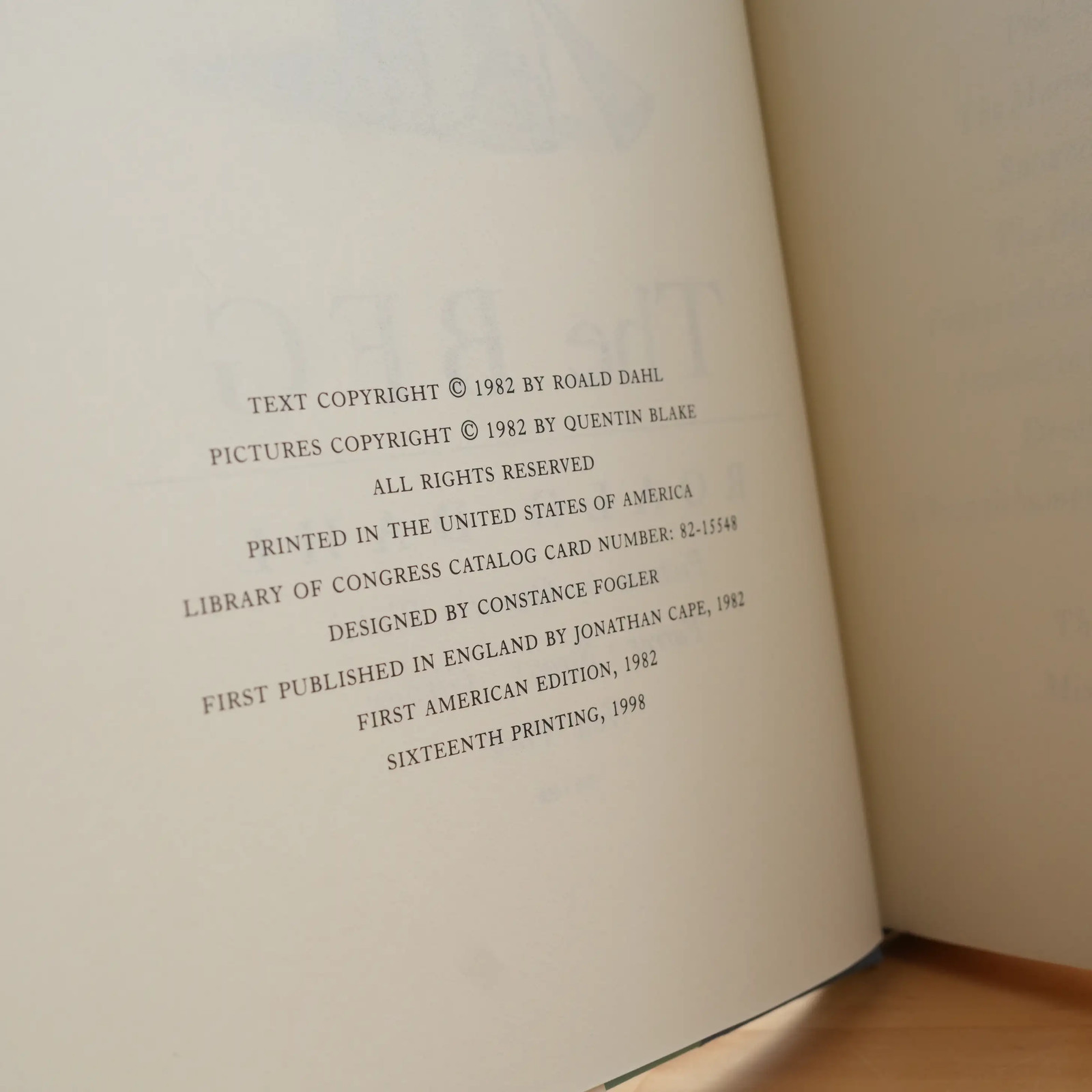 The BFG by Roald Dahl; First Edition, 16th Printing (1998)