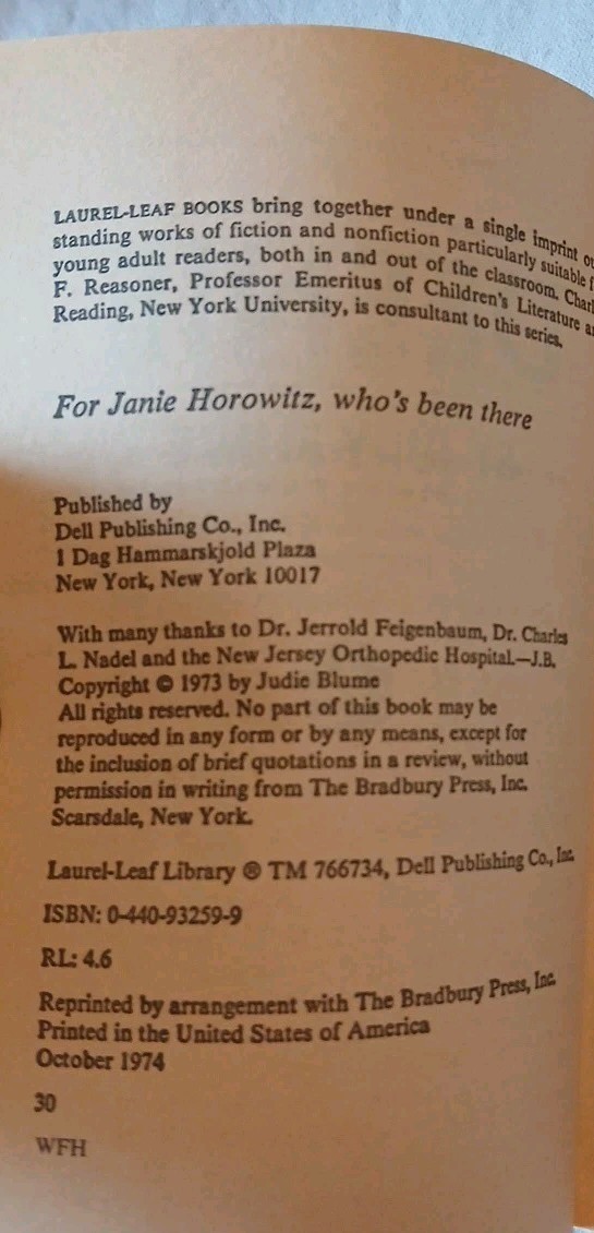 DEENIE by JUDY BLUME 1981 Vintage Paperback Book Dell Laurel Leaf