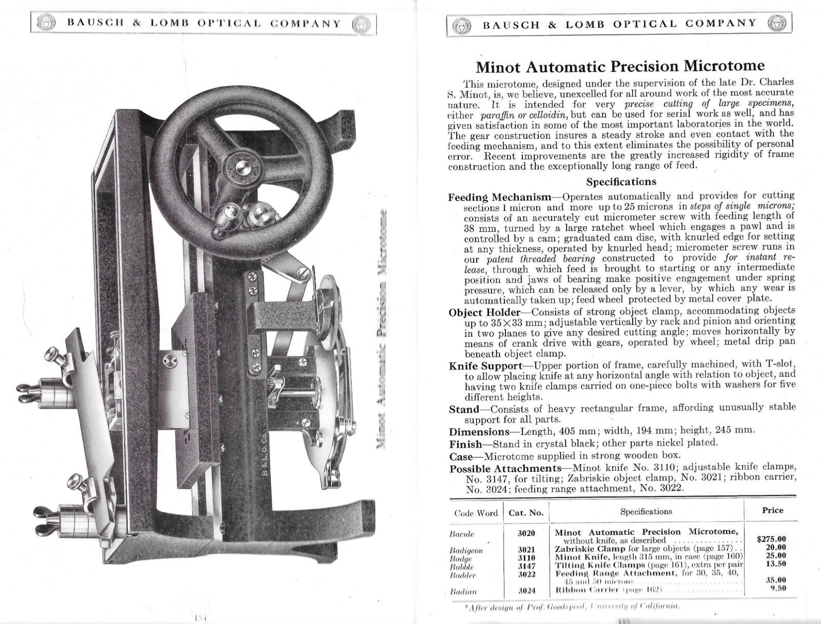 “MICROSCOPES, MICROTOMES and ACCESSORIES” CATALOG – 1922