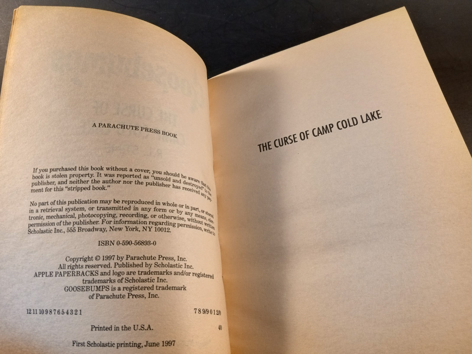 Goosebumps #56 The Curse of Camp Cold Lake Bookmark and Cards Attached 1st Print