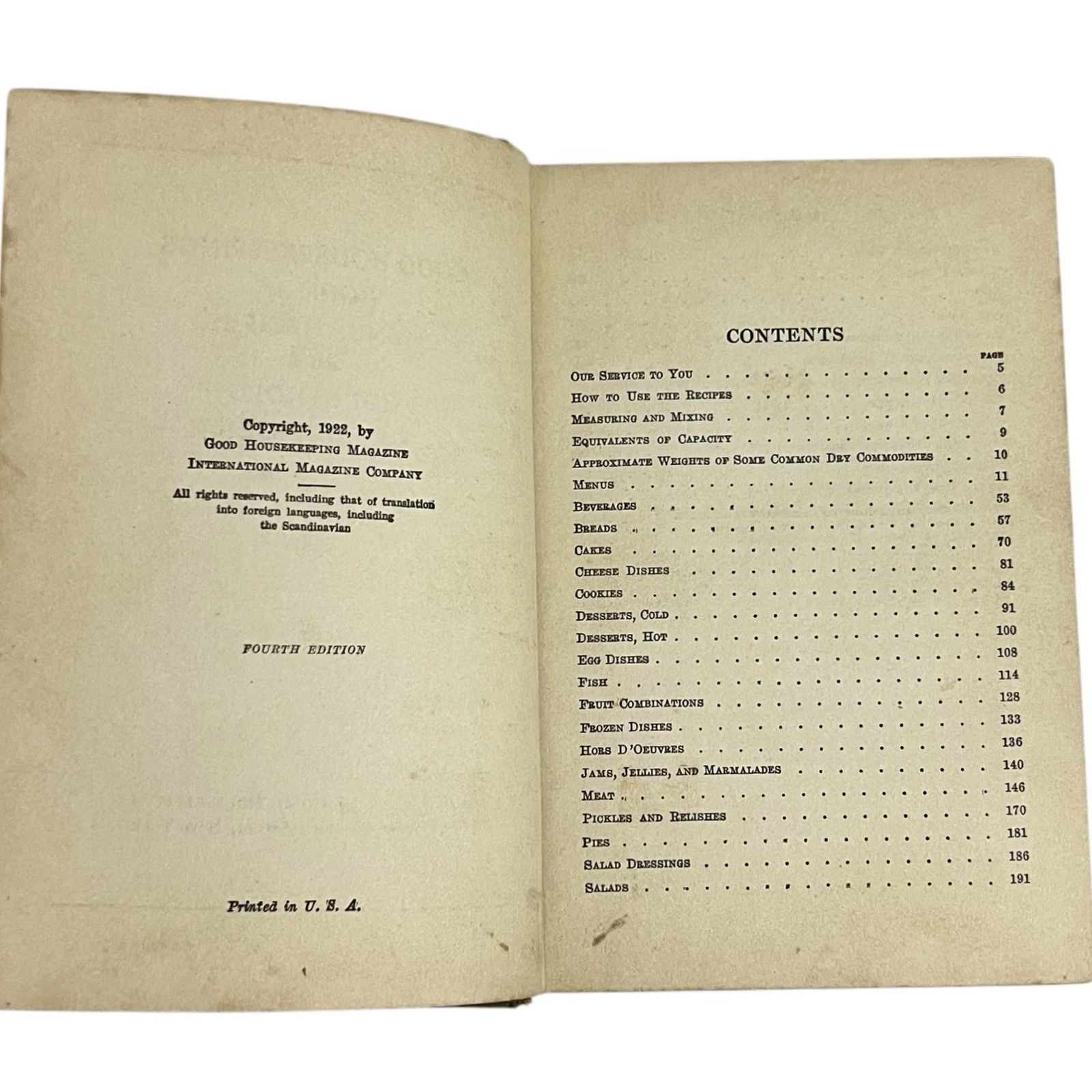 Good Housekeeping’s Menus Recipes & Household Discoveries 1920’s HC Cookbook