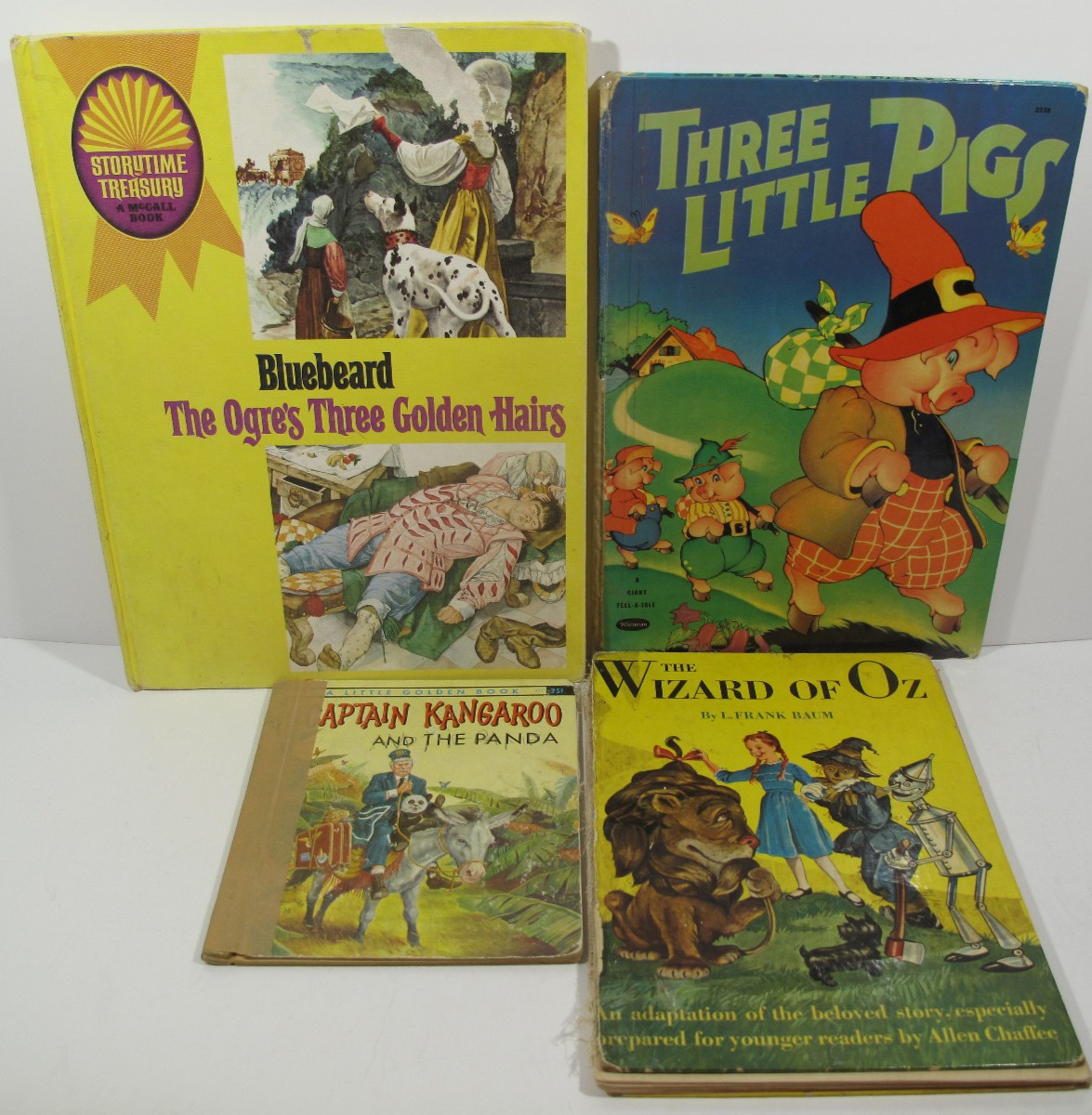 Lot of 4 VTG Books for Crafting~Decor~Wall Art~Wizard of Oz~Bluebeard~Three Pigs