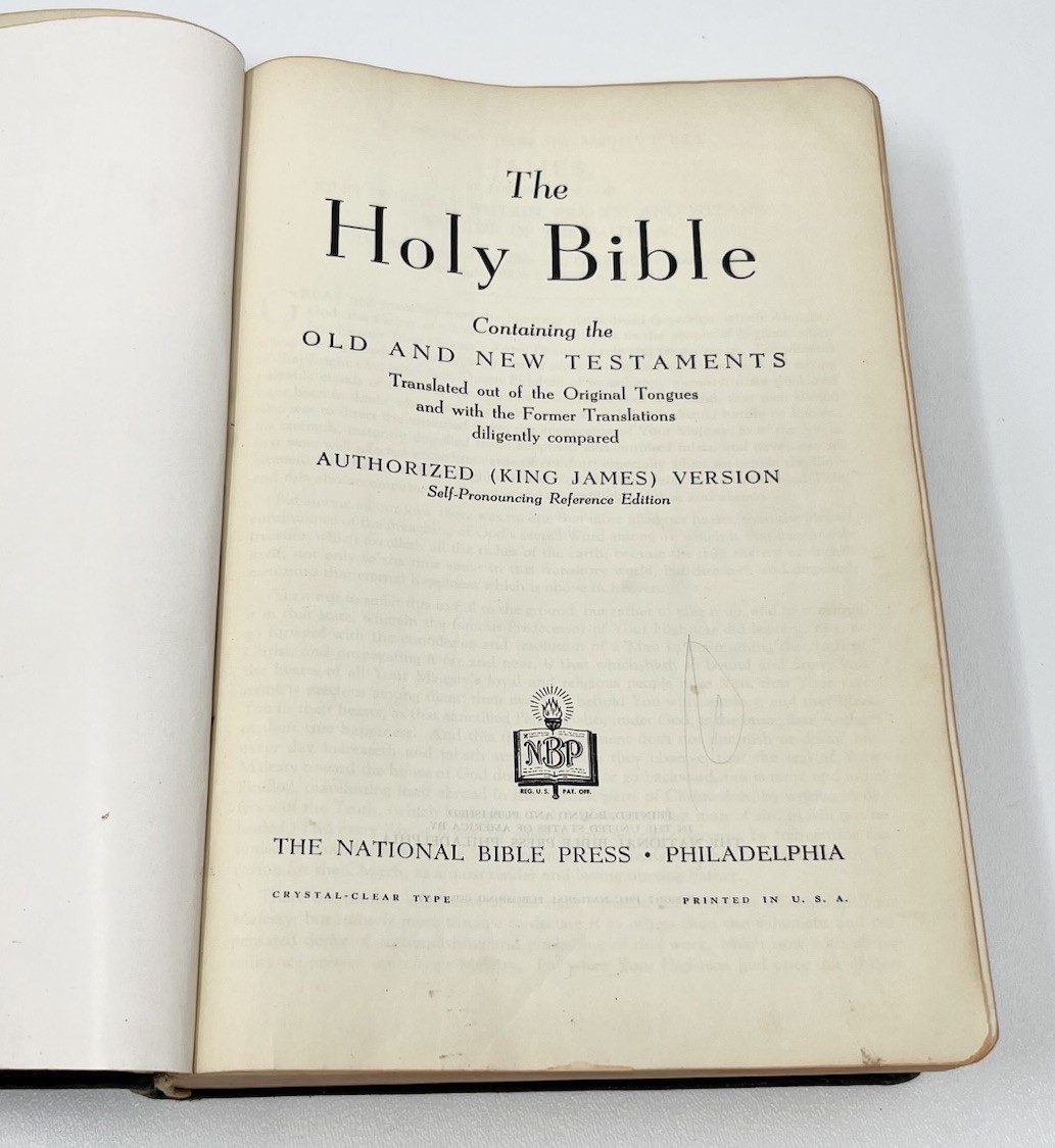 Holy Bible 1944 WW2 Era Concordance National Bible Press Large Print W/ Inserts