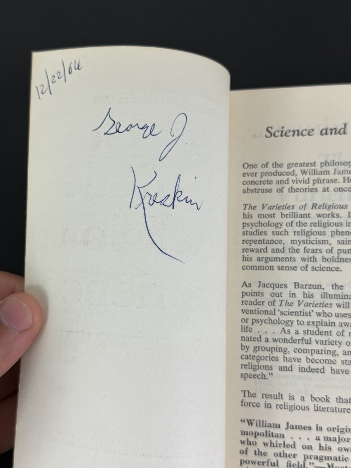 Varieties of Religious Experience William James 1958 Psychology – Kreskin coll.