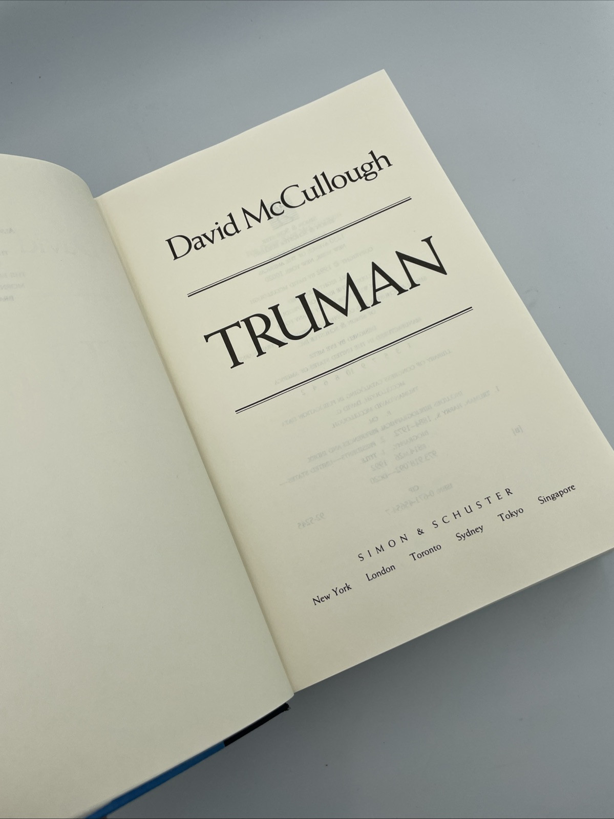 Truman David McCullough. First Edition First Print HCDJ 1992