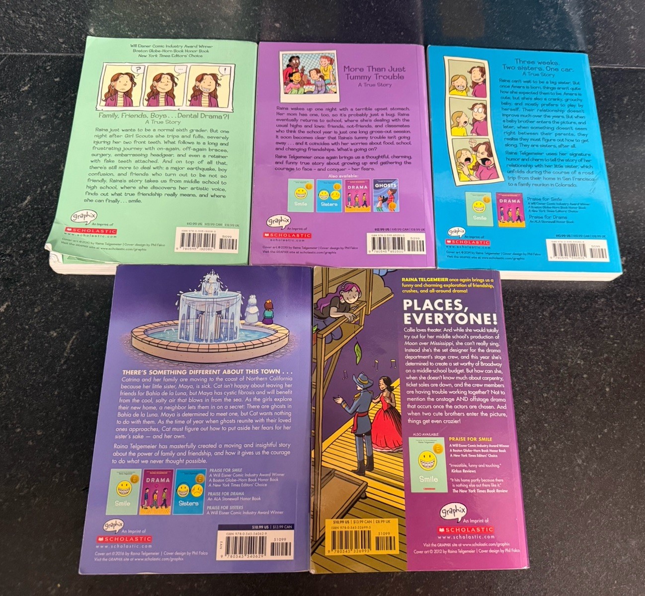 Raina Telgemeier 5 Book Lot Smile Sisters Guts Drama Ghosts Graphic Novels