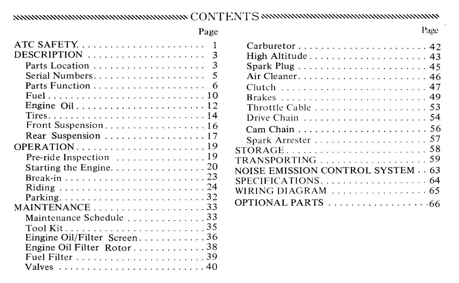 1985 Honda ATC200X Owner’s Manual 71 Pages