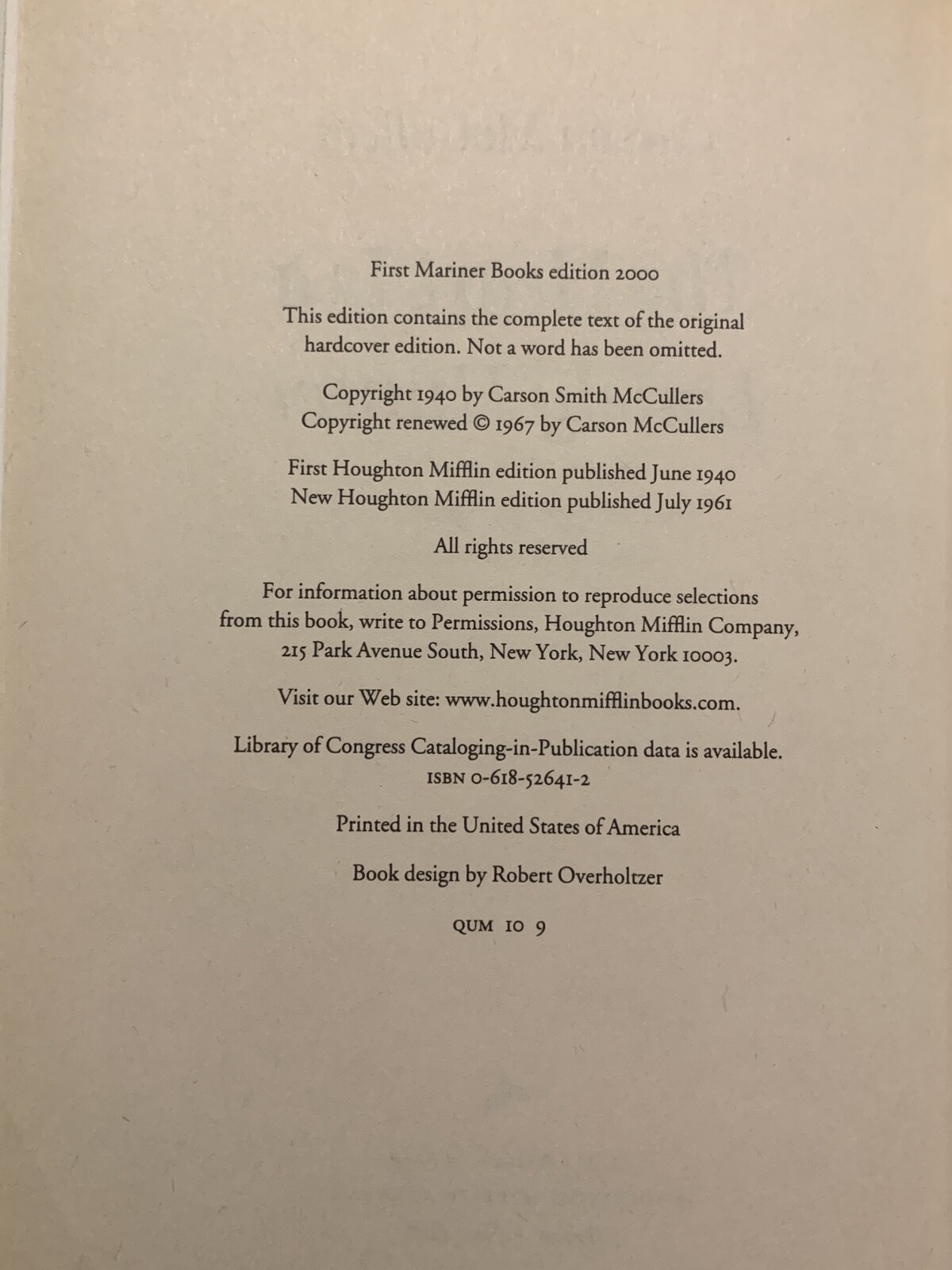 The Heart Is a Lonely Hunter by McCullers, Carson – Hardback 2004