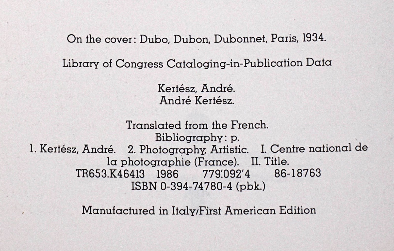 1986 André Kertész – Photography Pantheon Photo Artist 1st American Edition