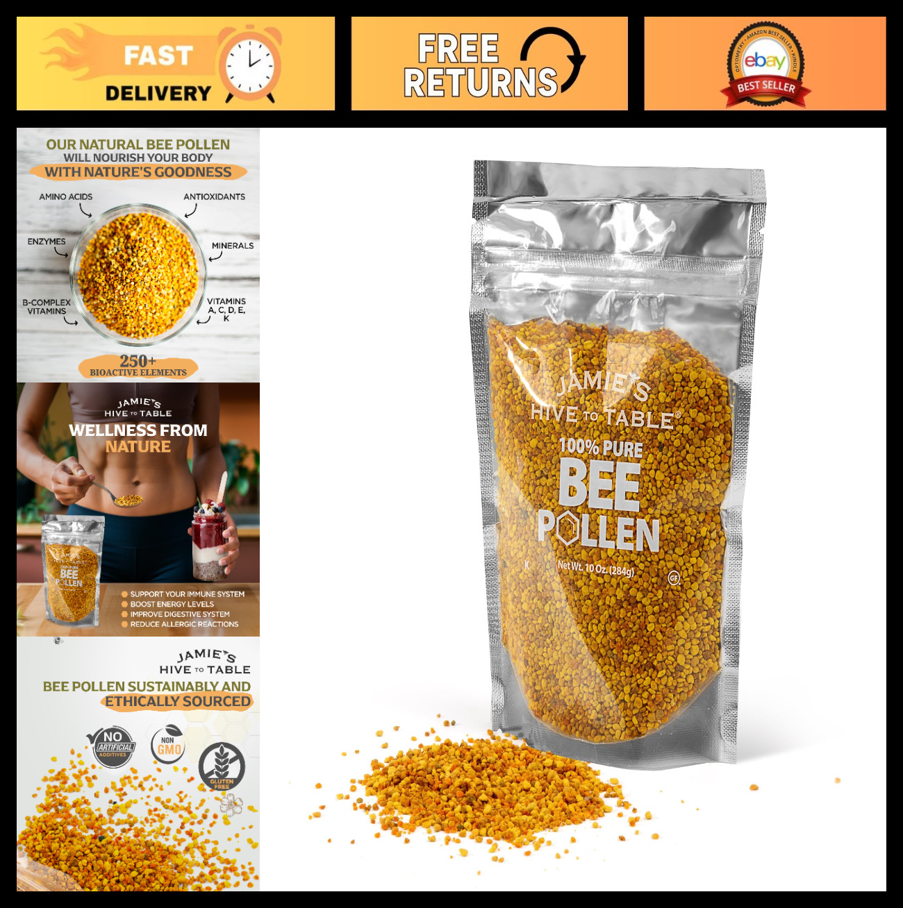 Raw Bee Pollen 10 oz – 100% Pure Natural Flower Harvest, Fresh for Smoothies & R