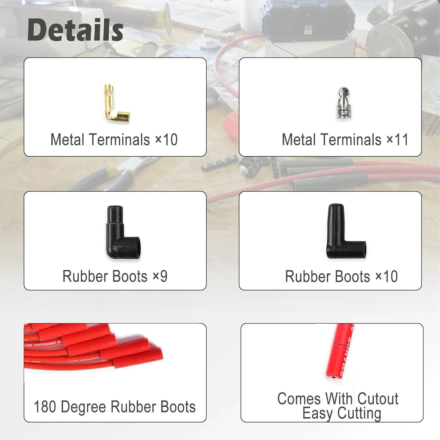 Universal Spark Plug Wire Set 8.5mm Spark Plug Wires with Red HEI Straight Boot