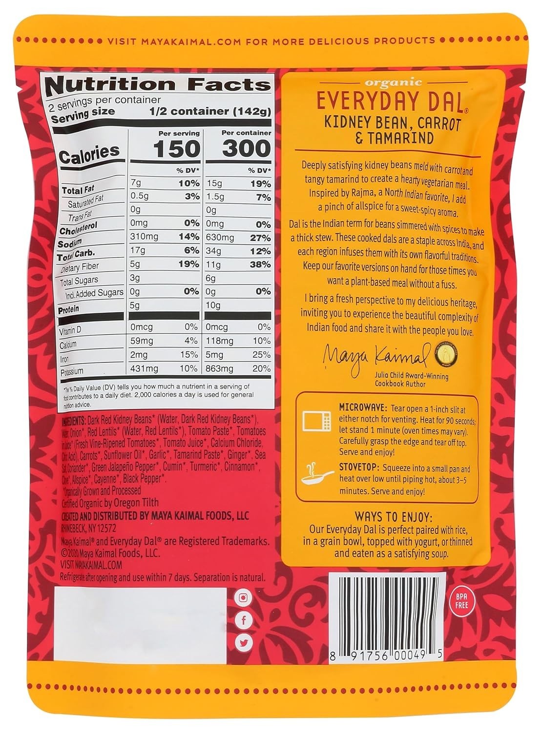 Maya Kaimal 10 oz Everyday Dal – Authentic Indian Flavor, Ready-to-Eat Meal