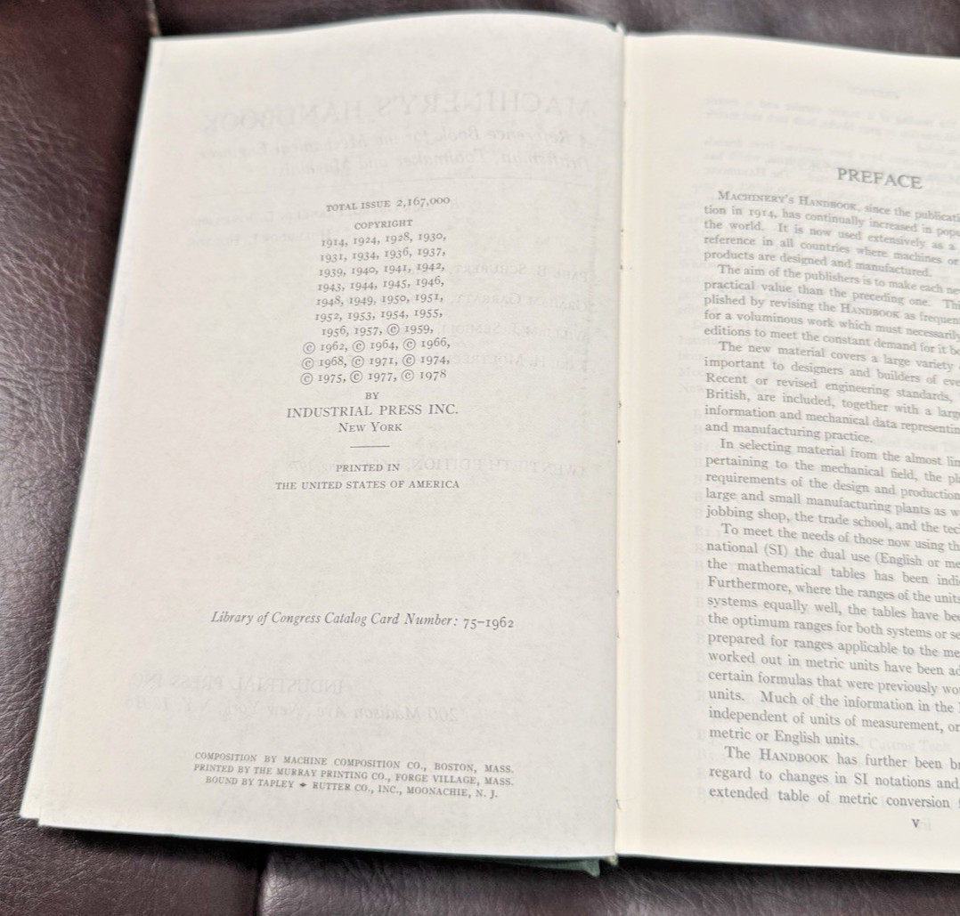 Machinery’s Handbook Twentieth Edition; Fifth Printing; 1978; STUDENT EDITION