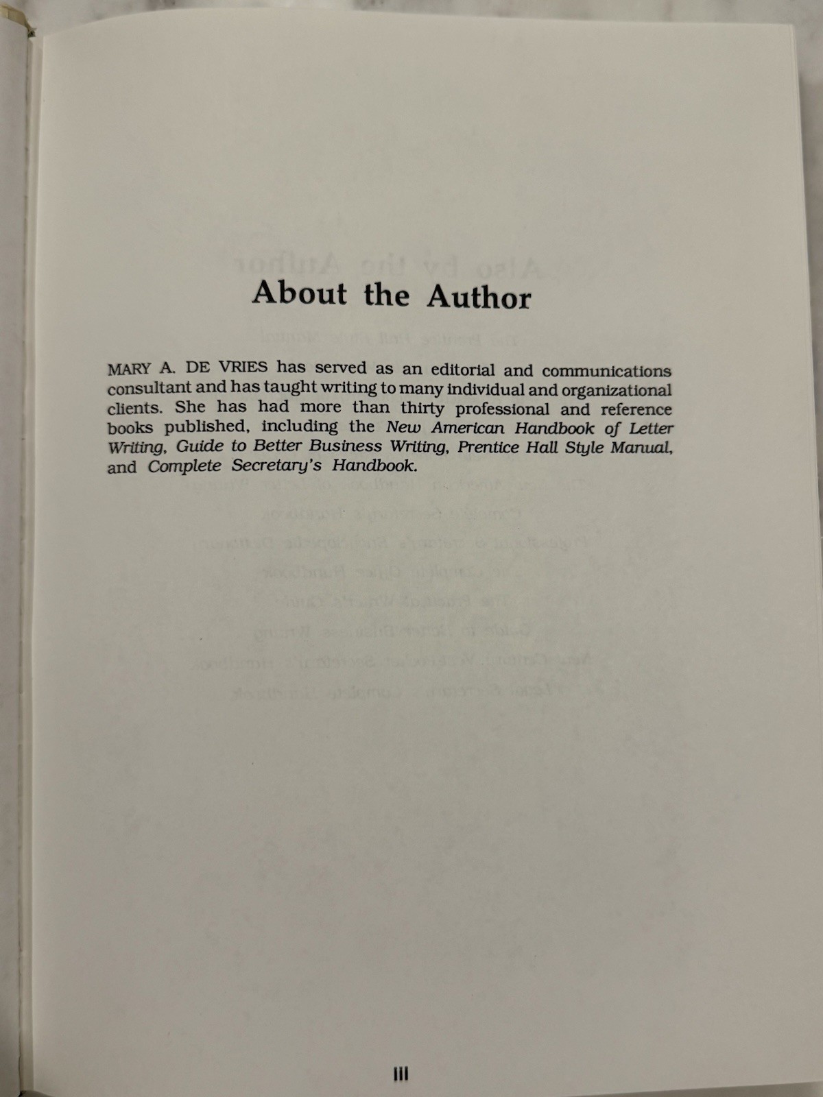 THE PRENTICE HALL COMPLETE BOOK OF MODEL LETTERS, MEMOS By De Mary A. Vries 1993