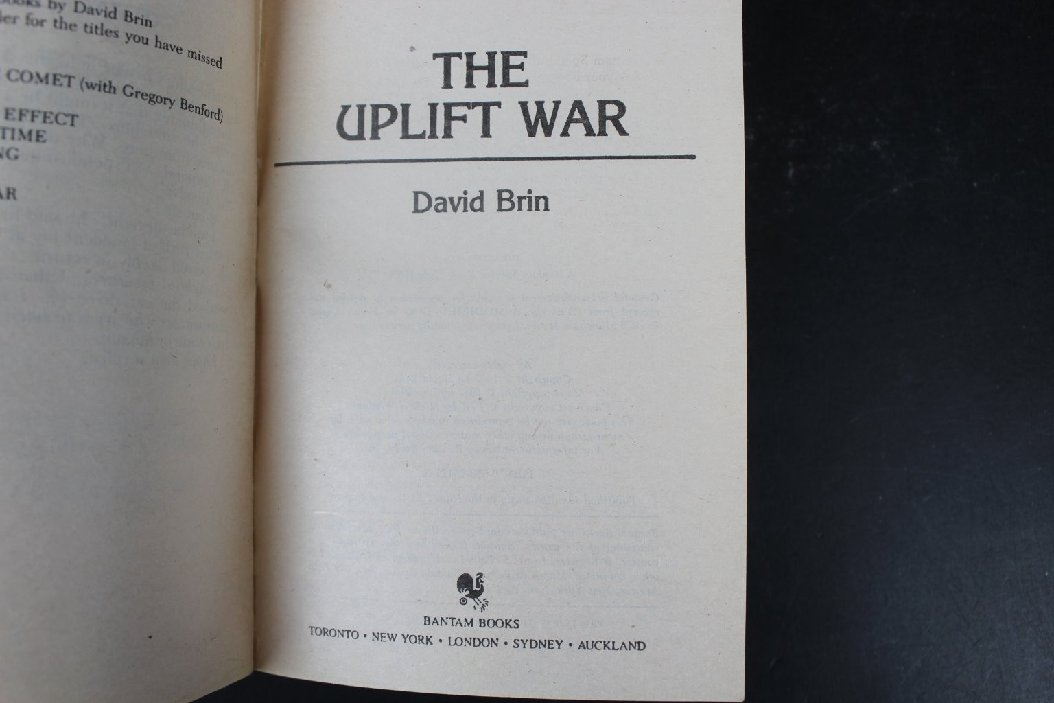 The Uplift War David Brin 1987 First Printing Science Fiction Bantam Spectra PB