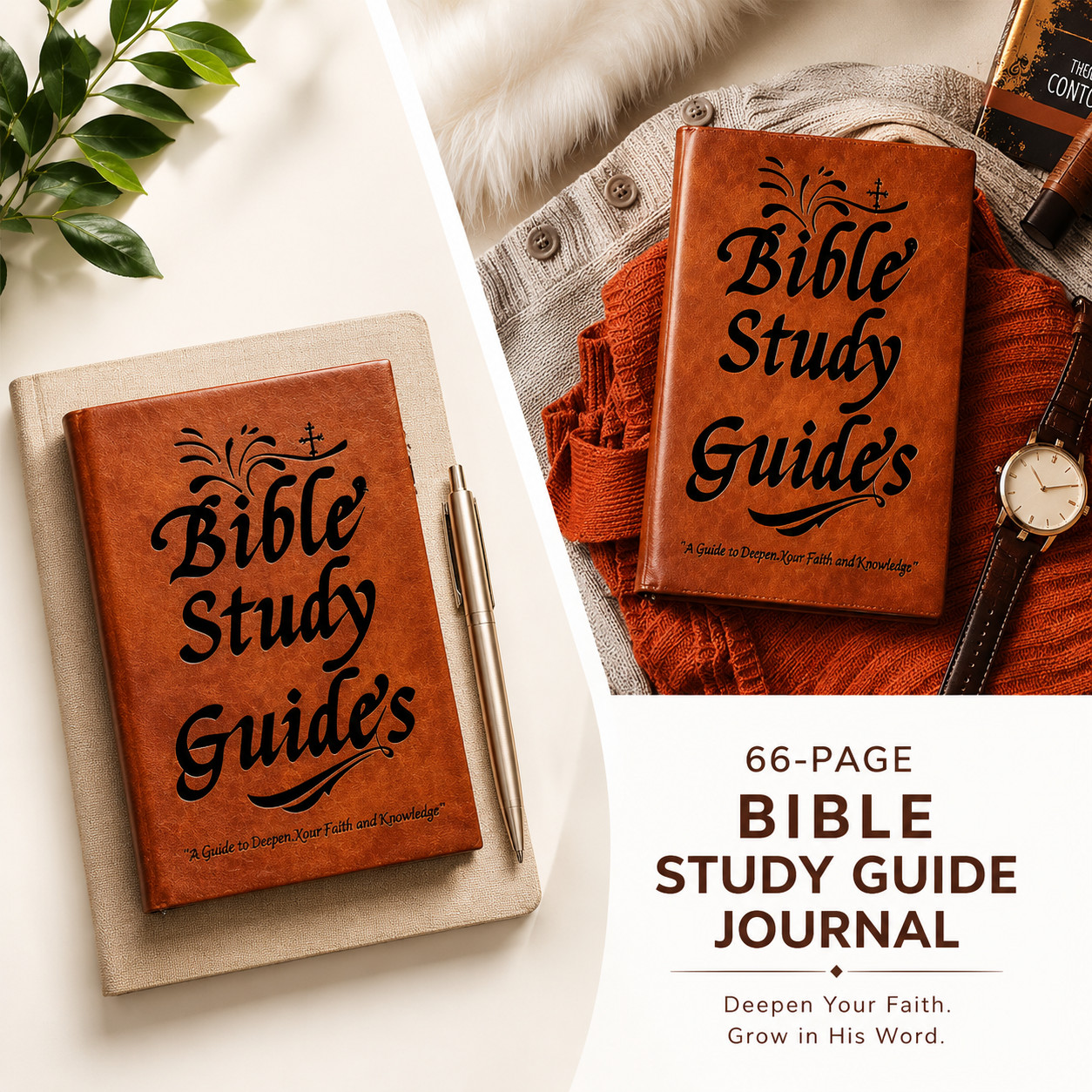 Bible Study Journal Women 66Page PU Leather Daily Scripture Prayer Prompts Brown