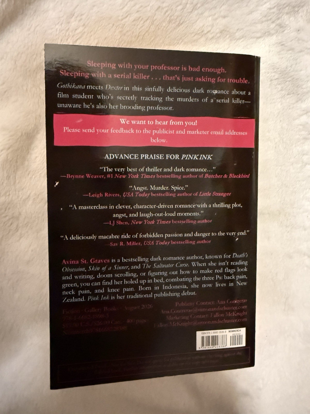 Pink Ink by Avina St. Graves Signed ARC Paperback Dark Romance Thriller 2026