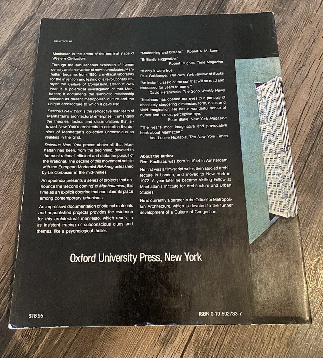 Delirious New York by Rem Koolhaas, first edition paperback