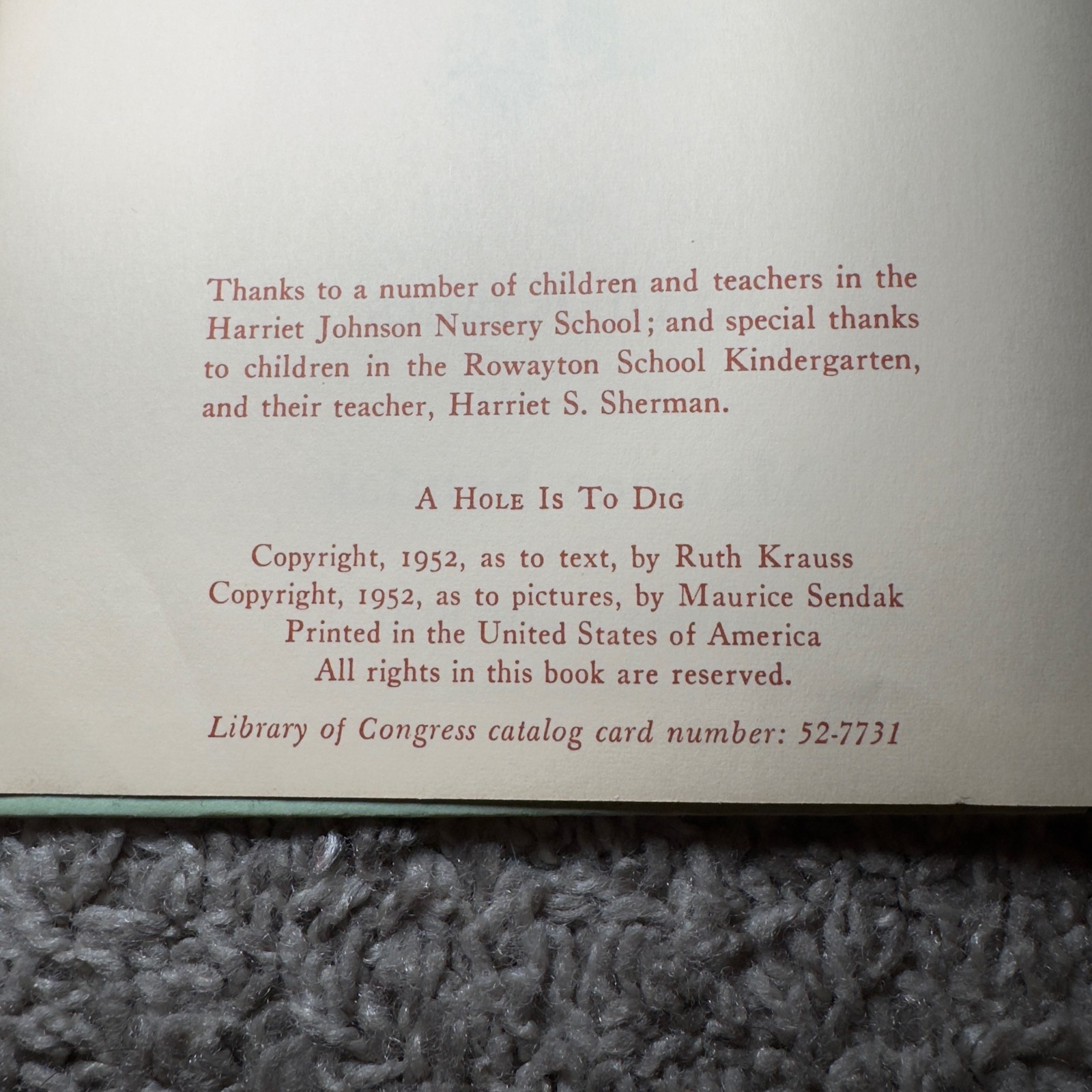 A Hole Is To Dig by Ruth Krauss & Maurice Sendak 1952 First Edition Hardcover