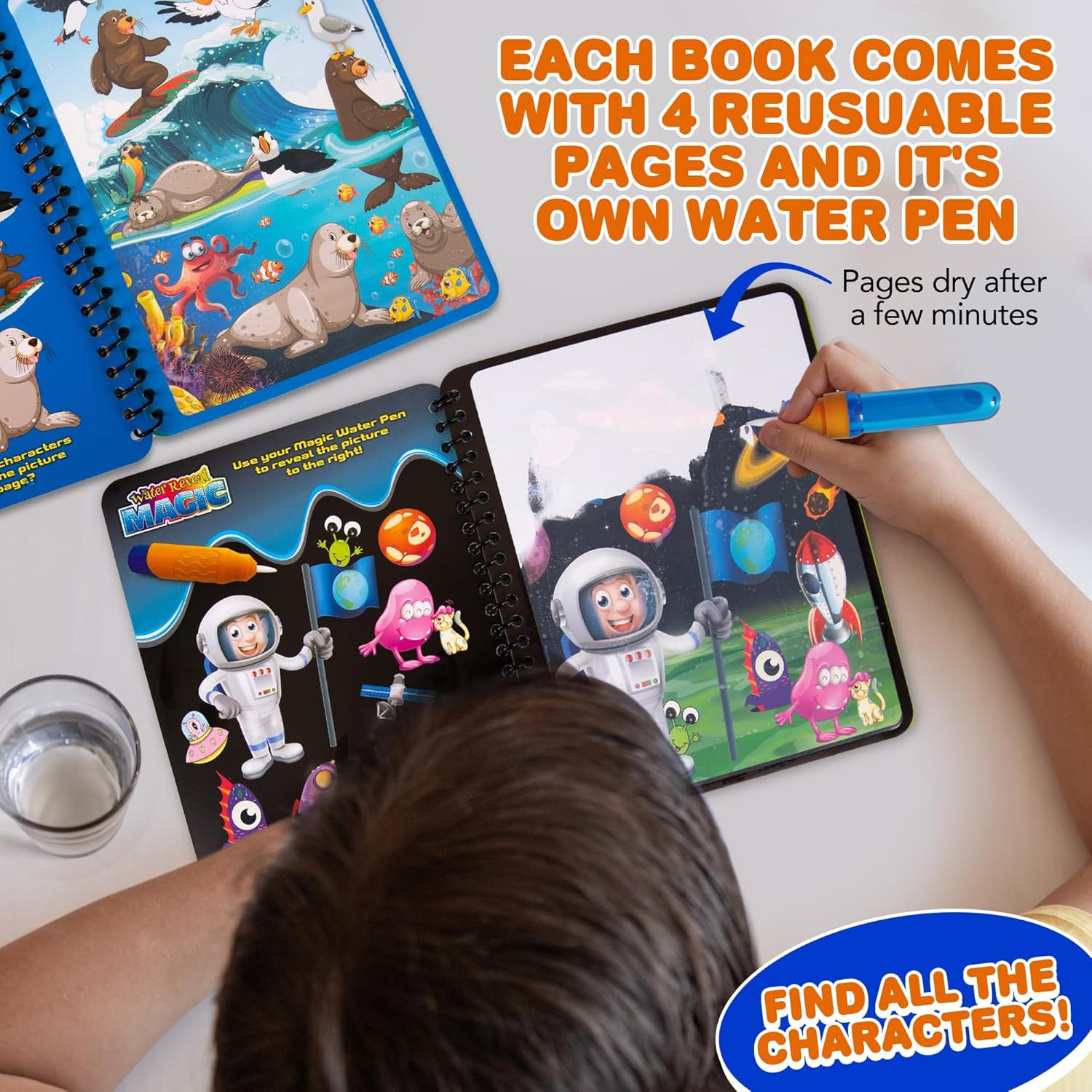 Artcreativity 4 Pack Magic Water Coloring Books for Toddlers, Reusable Magic Wat