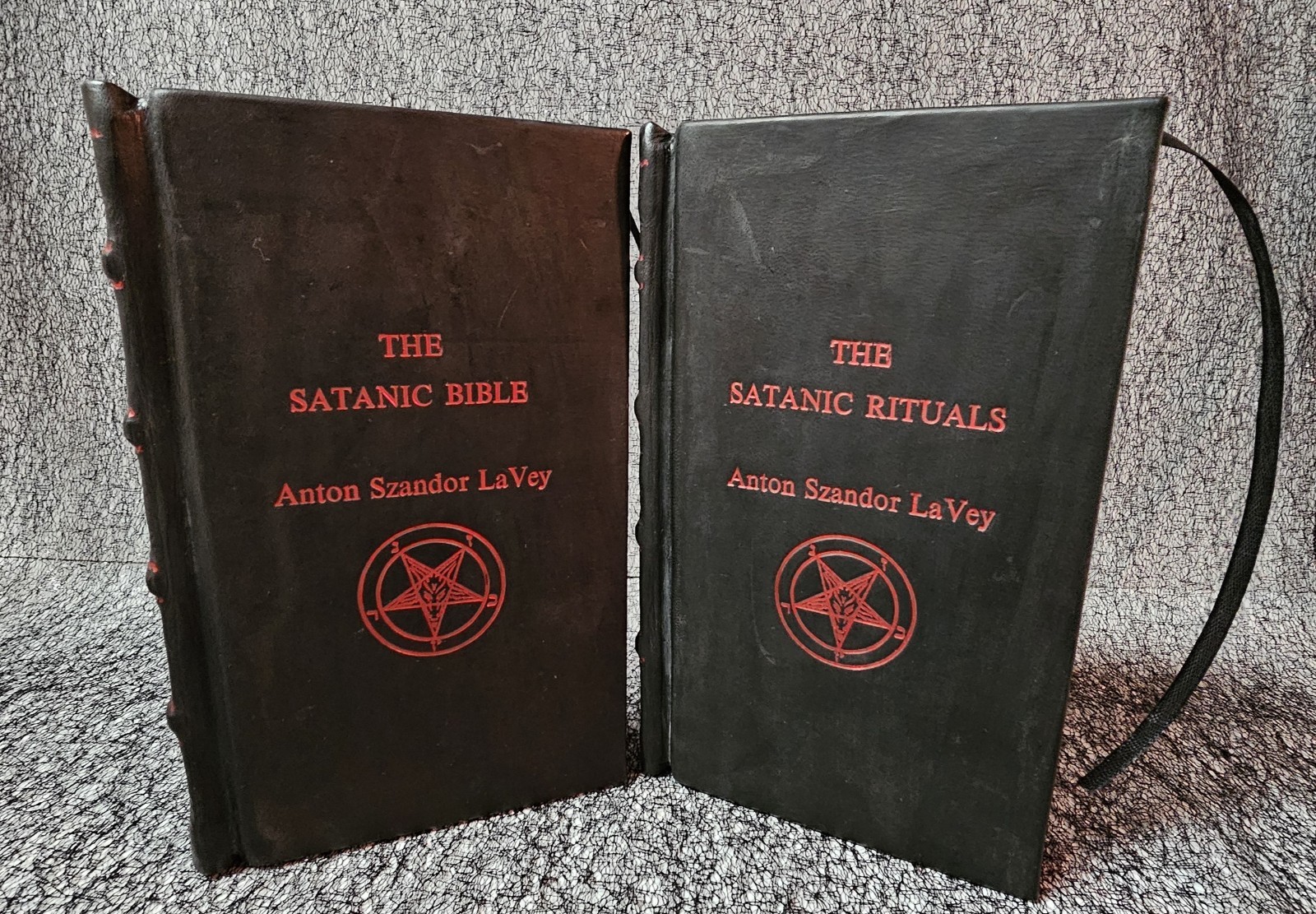 The Satanic Bible/Book of Rituals Set Anton Szandor Lavey Red Leather BOUND