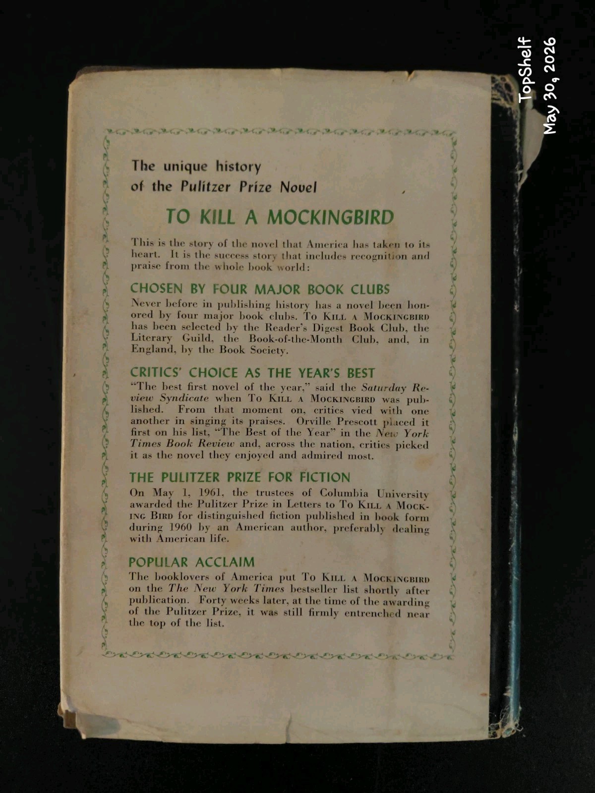 1961 To Kill a Mockingbird by Harper Lee Early Lippincott Printing w/Dust Jacket