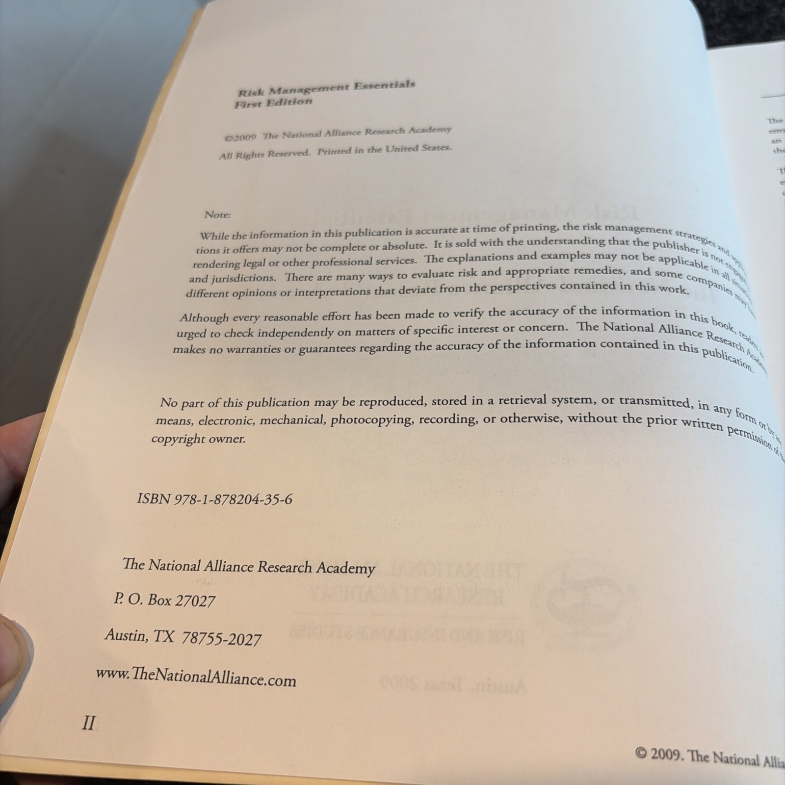 Risk Management Essentials By The National Alliance Research Academy 1st Ed