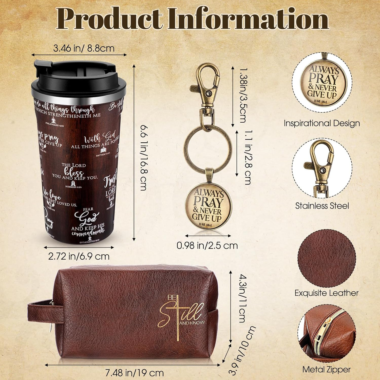 3 Pcs Christian Gifts for Men God Father Appreciation Gifts Bible Faith 20Oz Sta