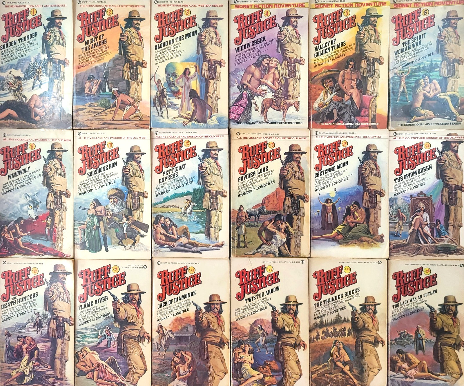 Ruff Justice Lot 18 Books Warren T Longtree Adult Western #1 23 27 28 Rare VNTG