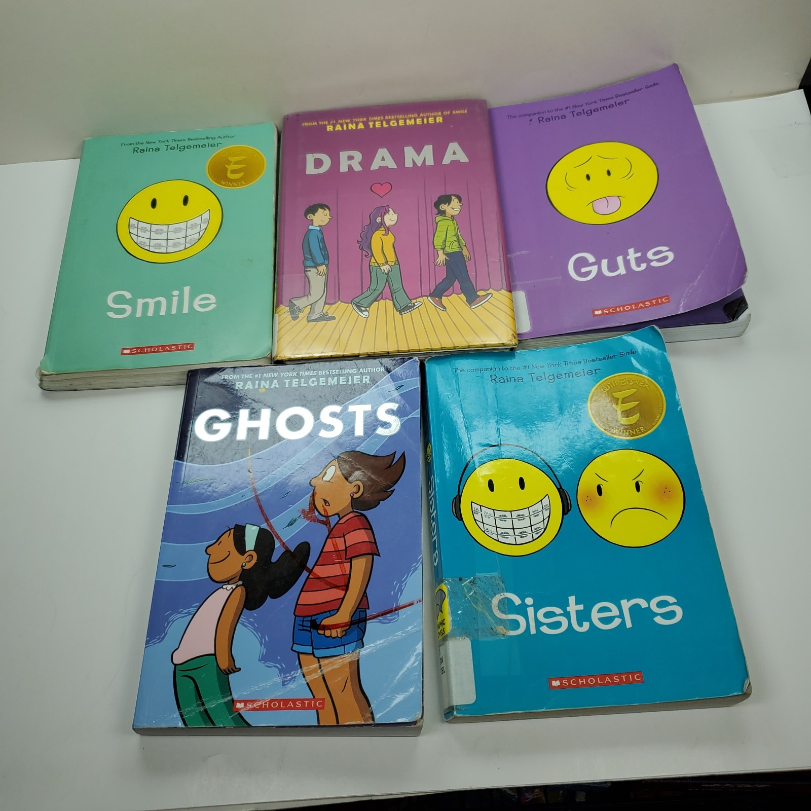 5 RAINA TELGEMEIER Graphic Novels ~ GUTS ~ SMILE ~ GHOSTS ~ SISTERS ~ DRAMA