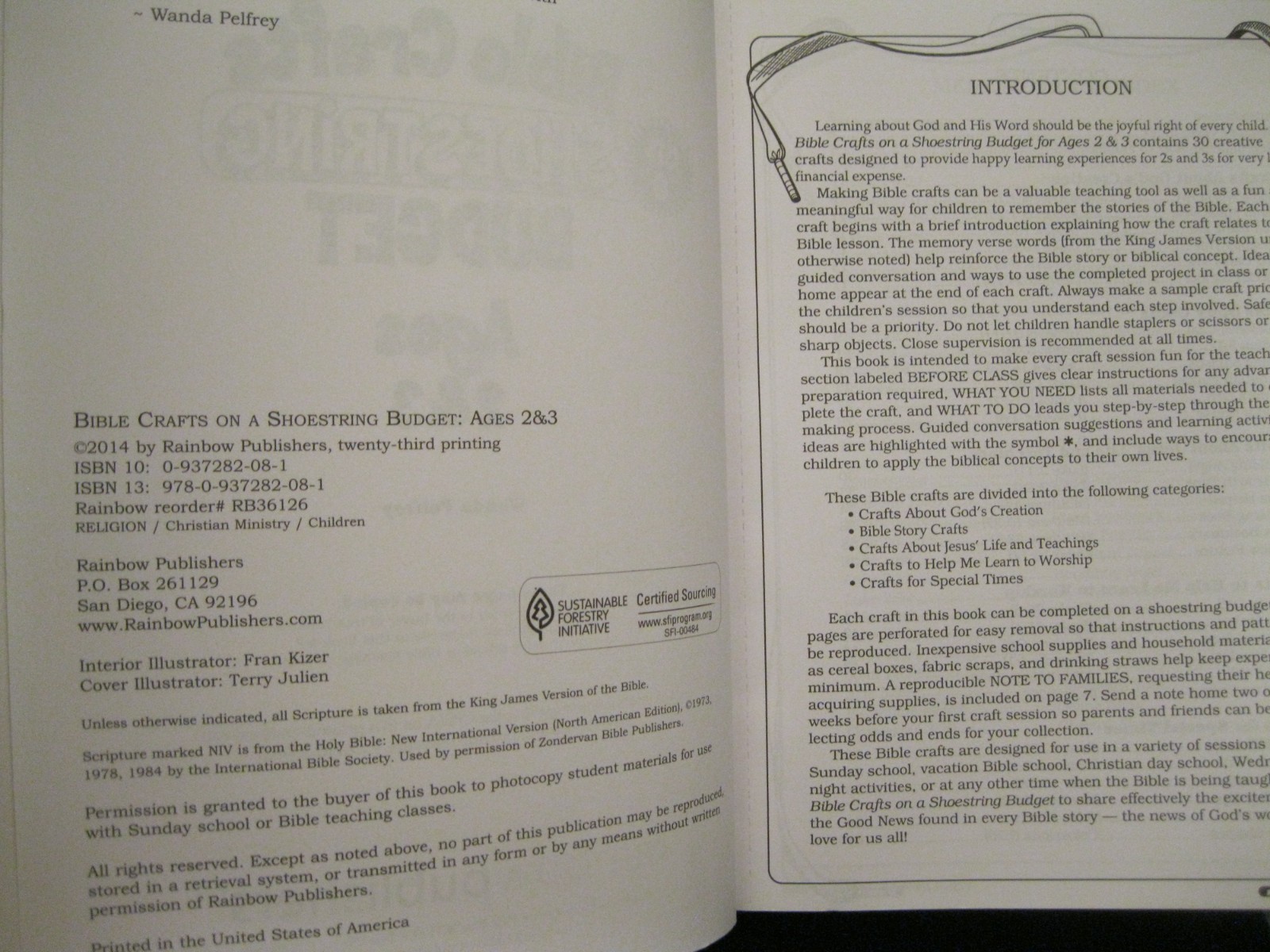 BIBLE CRAFTS ON A SHOESTRING BUDGET FOR AGES 2 & 3 REPRODUCIBLE BY RAINBOW PUBL