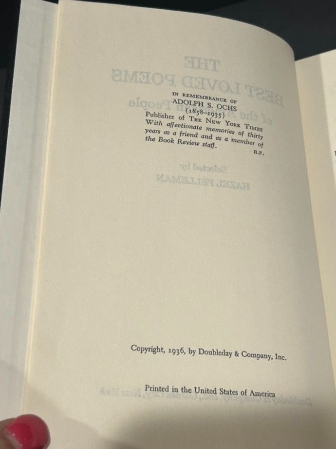 The Best Loved Poems of The American People (1936 HC) 1st Ed Doubleday Anthology