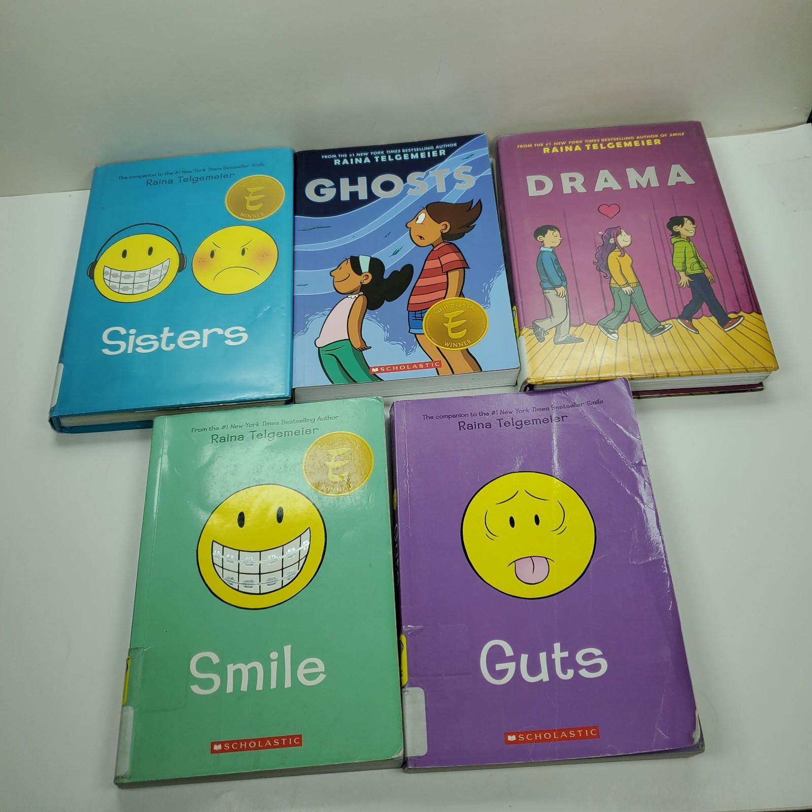 5 RAINA TELGEMEIER Graphic Novels ~ GUTS ~ SMILE ~ GHOSTS ~ SISTERS ~ DRAMA