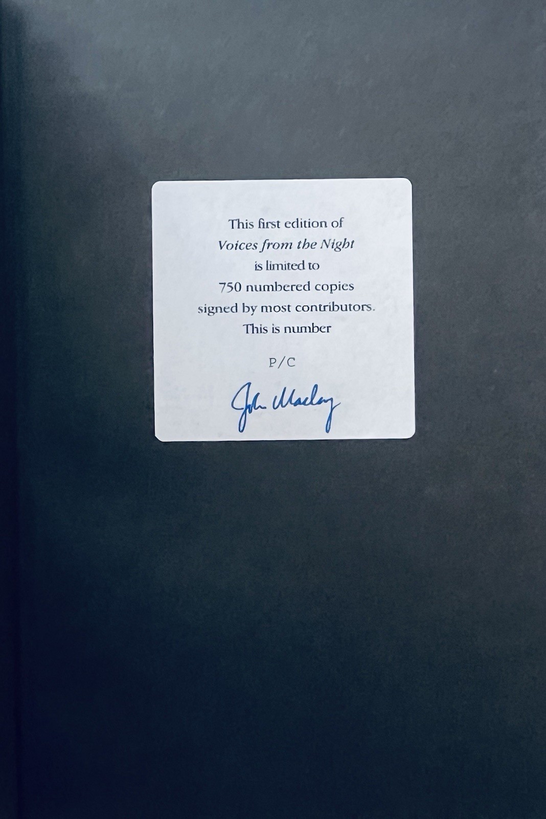 Voices from the Night ~ John Maclay ~ 1st Ed HC ~ Presentation Copy ~ Signed!