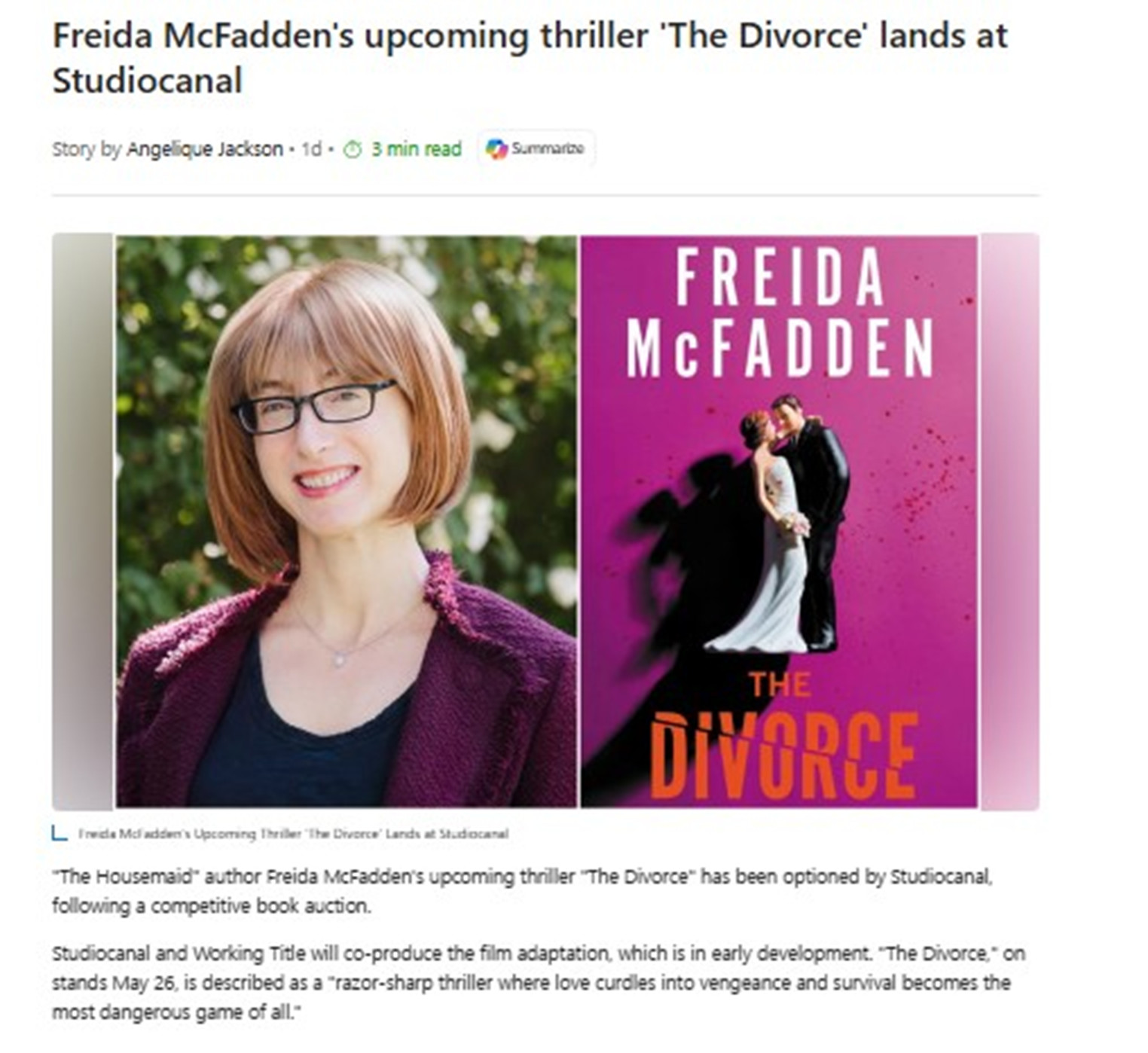 Signed Freida McFadden The Divorce US First Paperback The Housemaid