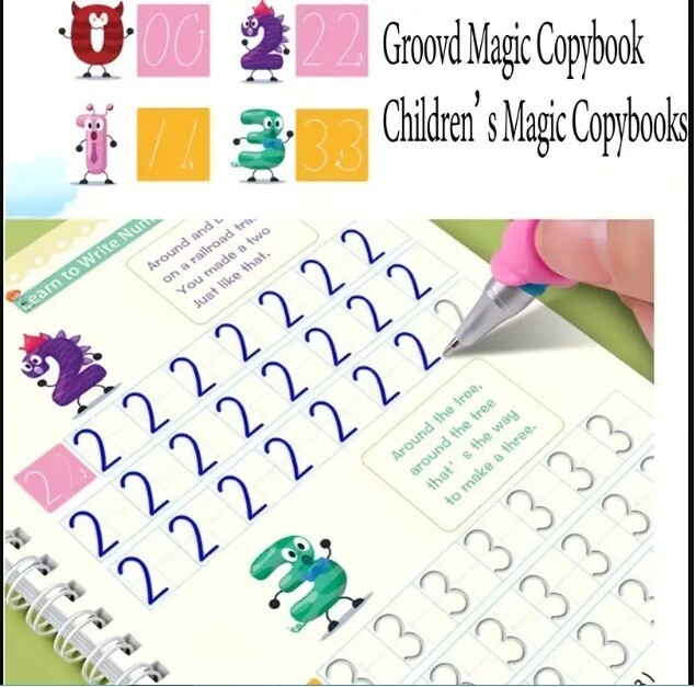 4Pc Groove Books for Kids,Magic Practice,Reusable Handwriting Workbook Kids 3+
