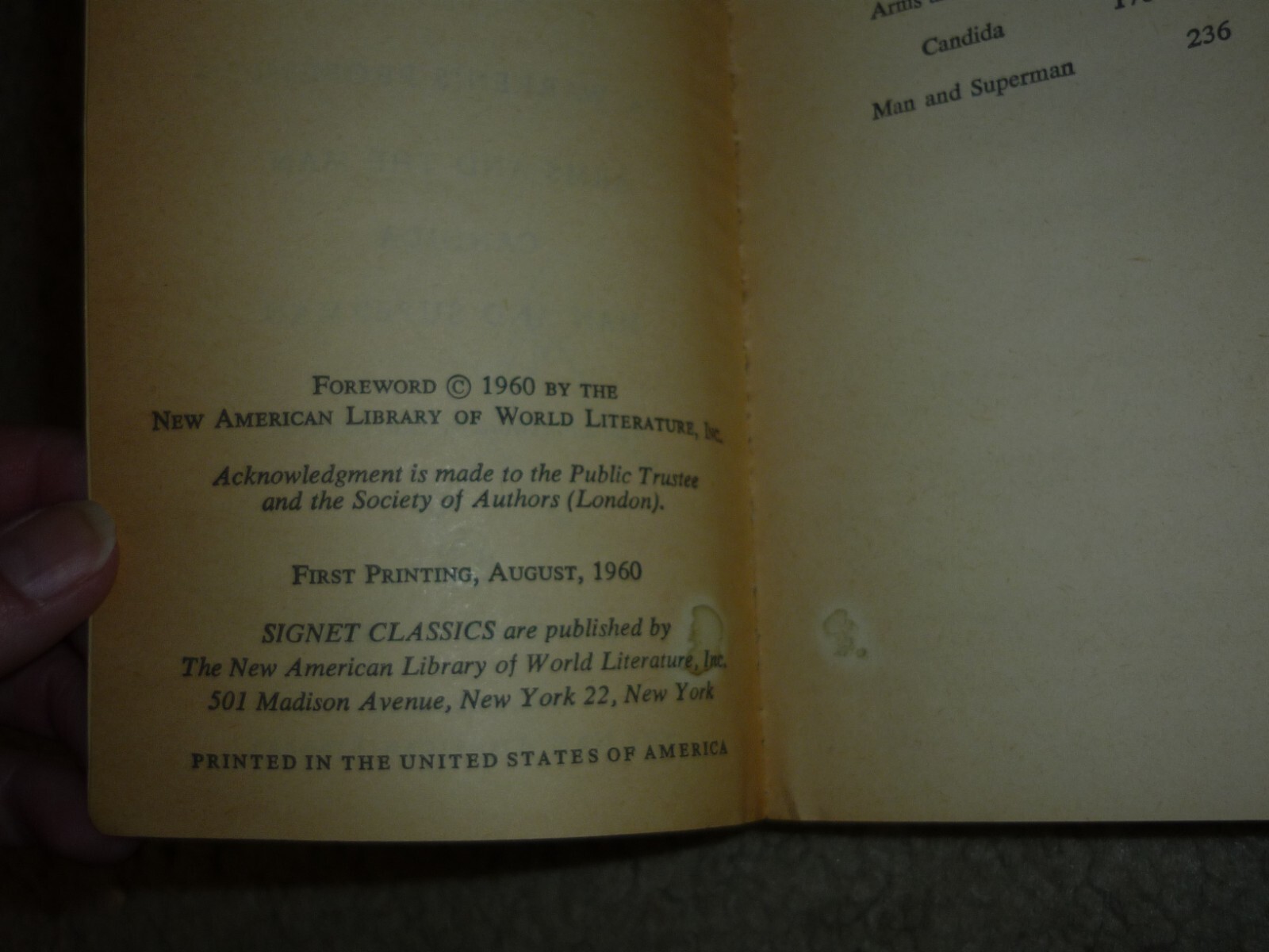 Plays by George Bernard Shaw, Vtg PB 1960, Signet Classics 1st Printing Candida