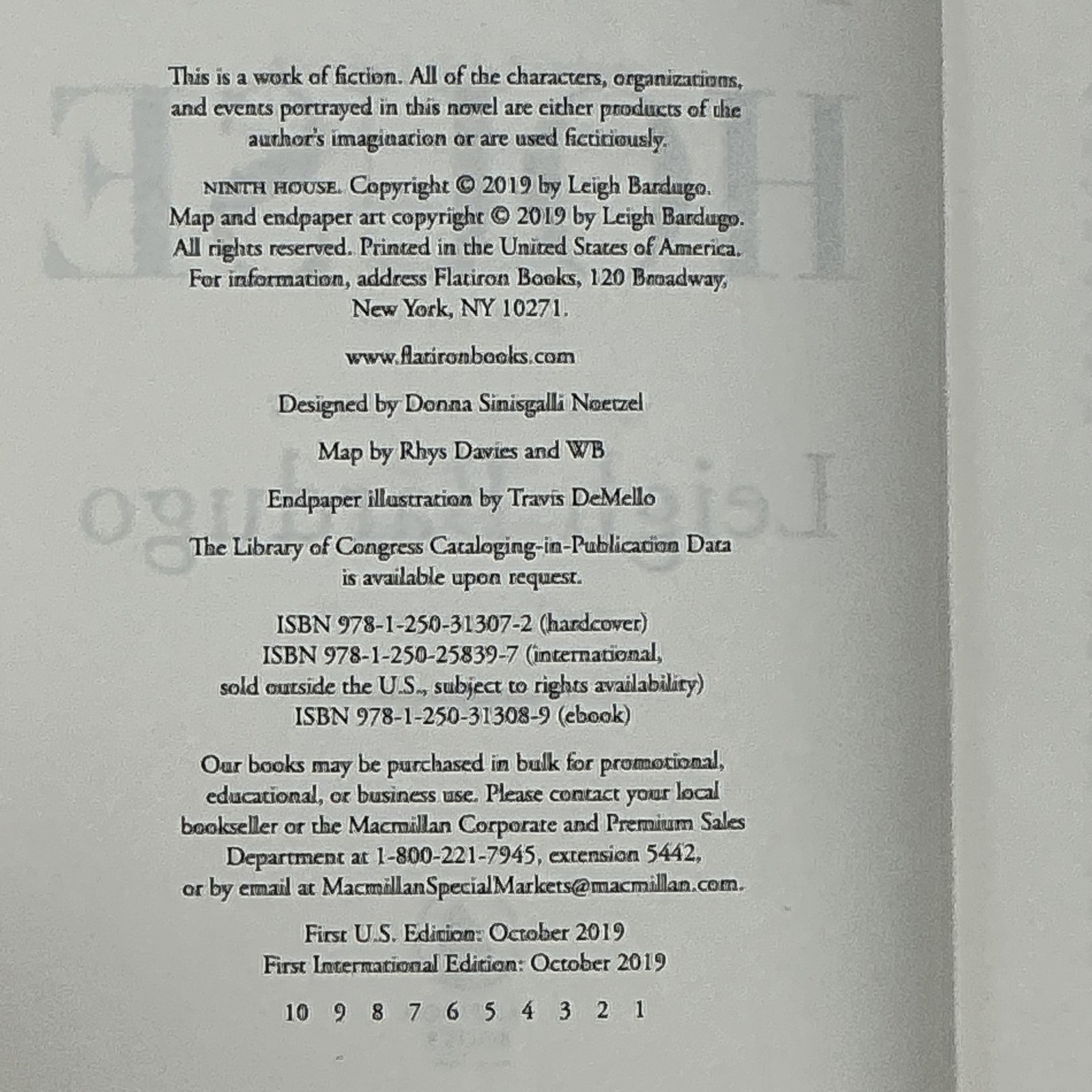 Ninth House Leigh Bardugo Flatiron Books Hardcover 2019 First Edition Black