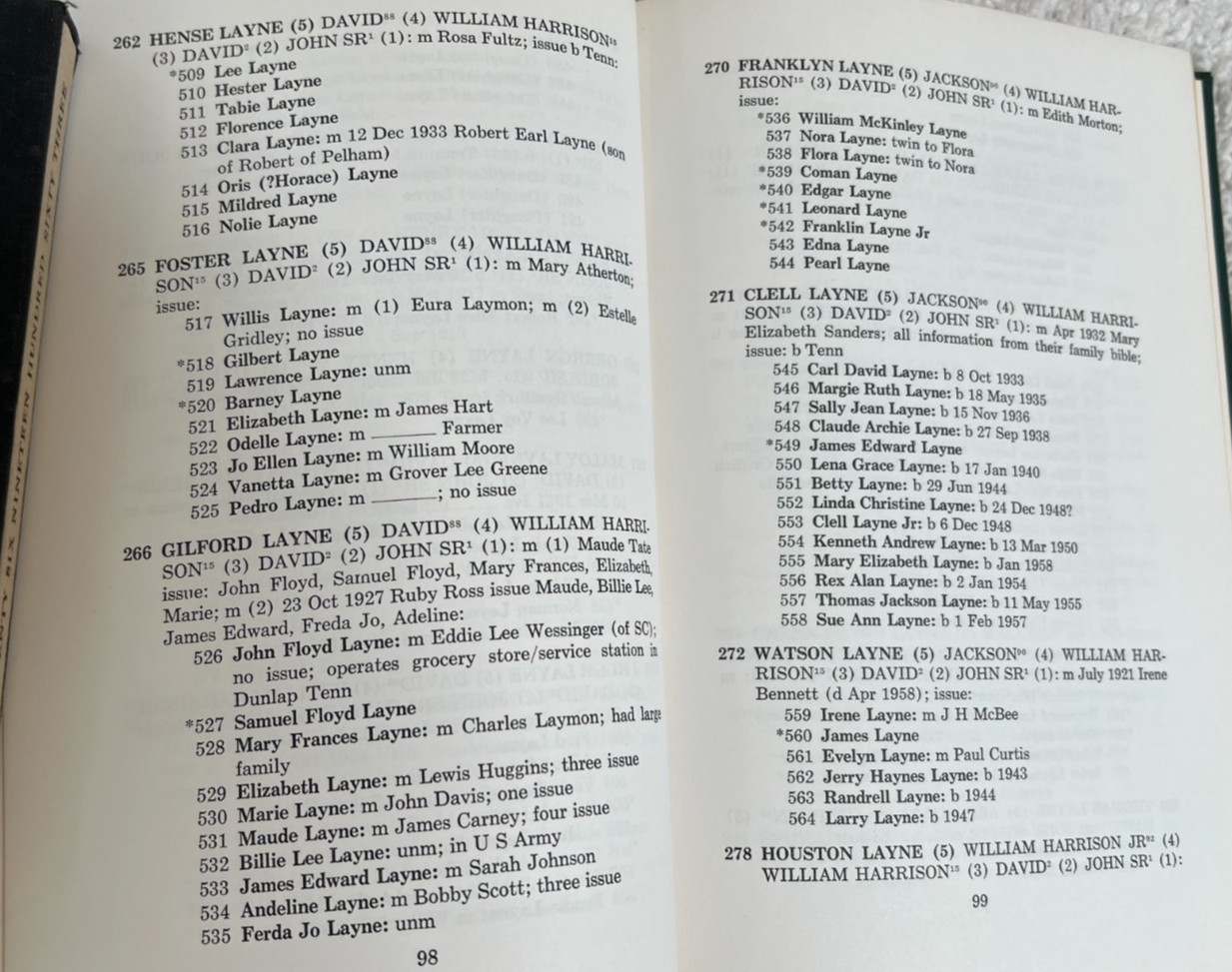 LAYNE LAIN LANE GENEALOGY by Floyd Benjamin Layne 1962 first edition 336 pages