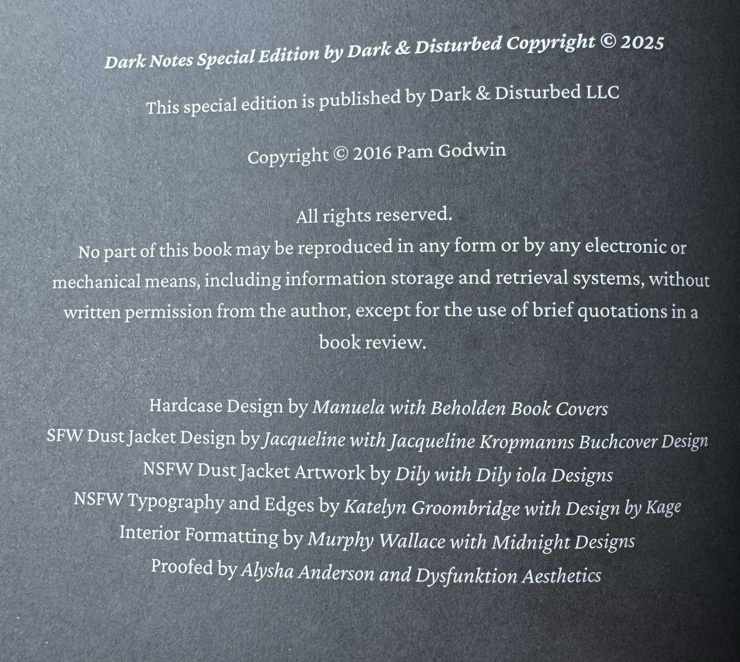 Blackout Romance Pam Godwin Dark Notes Special Edition Hardcover New