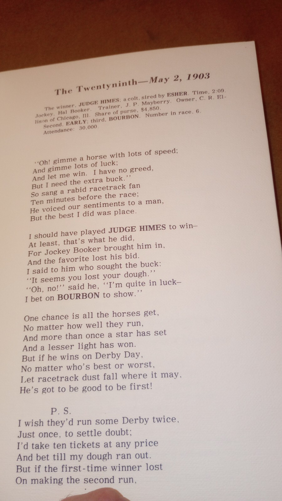 Kentucky Derby Poems 1875 to 1975 by James O. Nall 160 Pages RARE