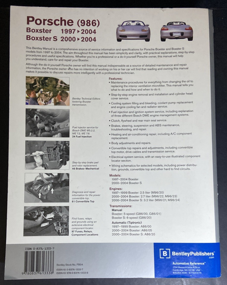 Porsche Boxster Service Manual: 1997-2004 Boxster, Boxster S Bentley Pub #986
