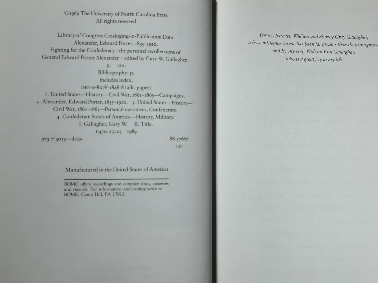 1989 Fighting for the Confederacy General Edward Porter Alexander Civil War